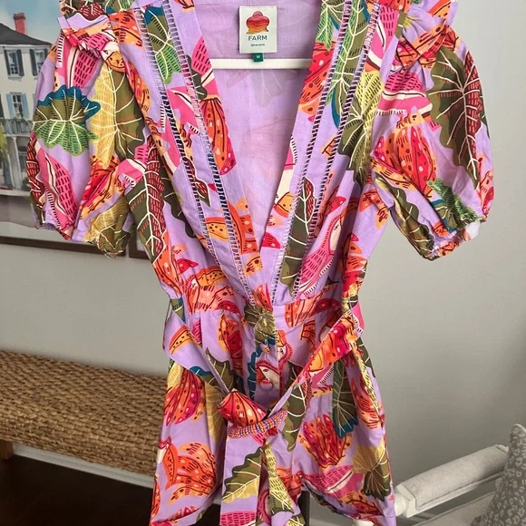 Colorful Patterned Romper with Belt - Picture 6 of 7